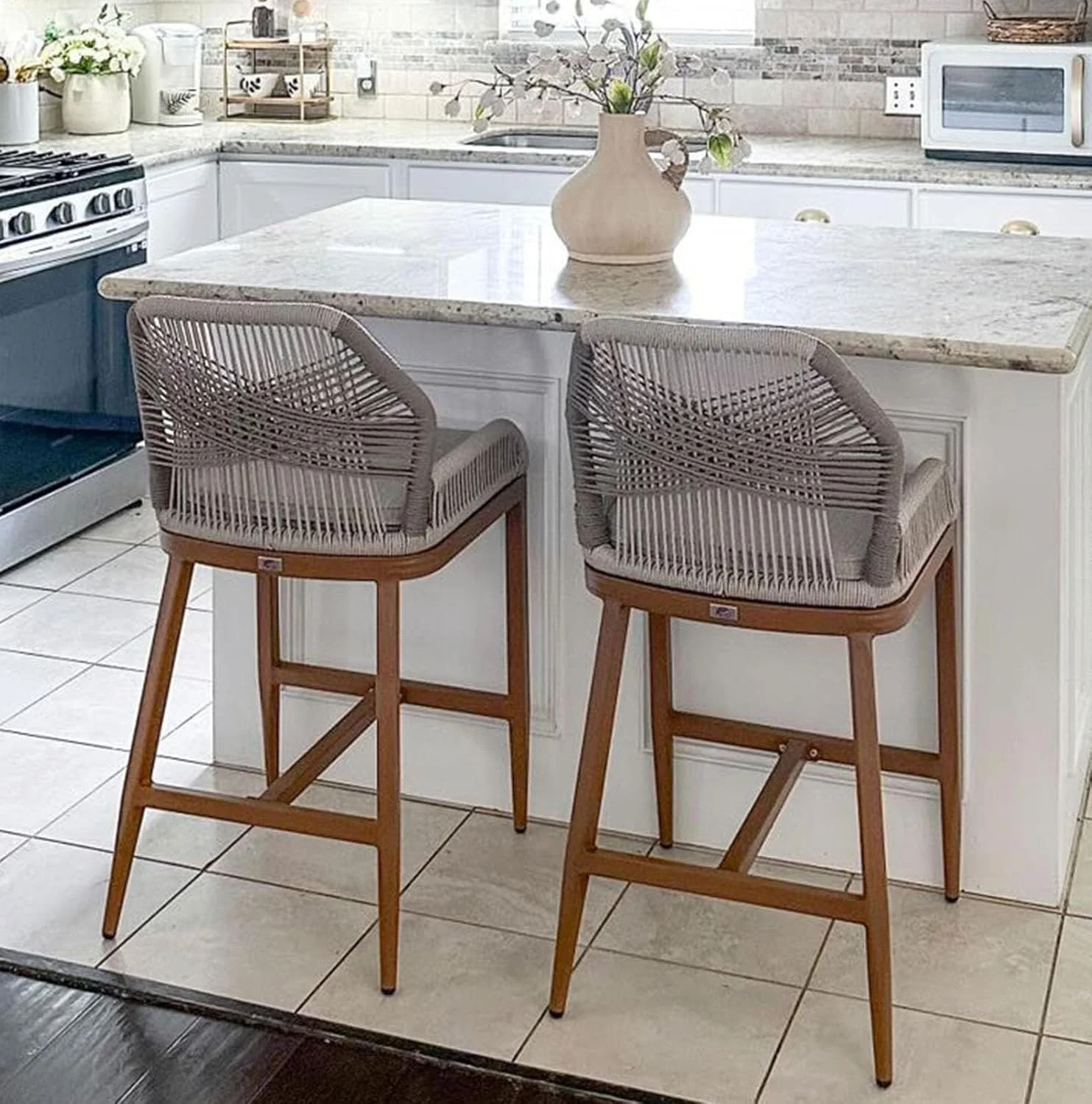 PURPLE LEAF Bar Stools Set of 2 Height Metal Bar Chairs with Back Modern Aluminum Tall Comfy Wick... | Walmart (US)