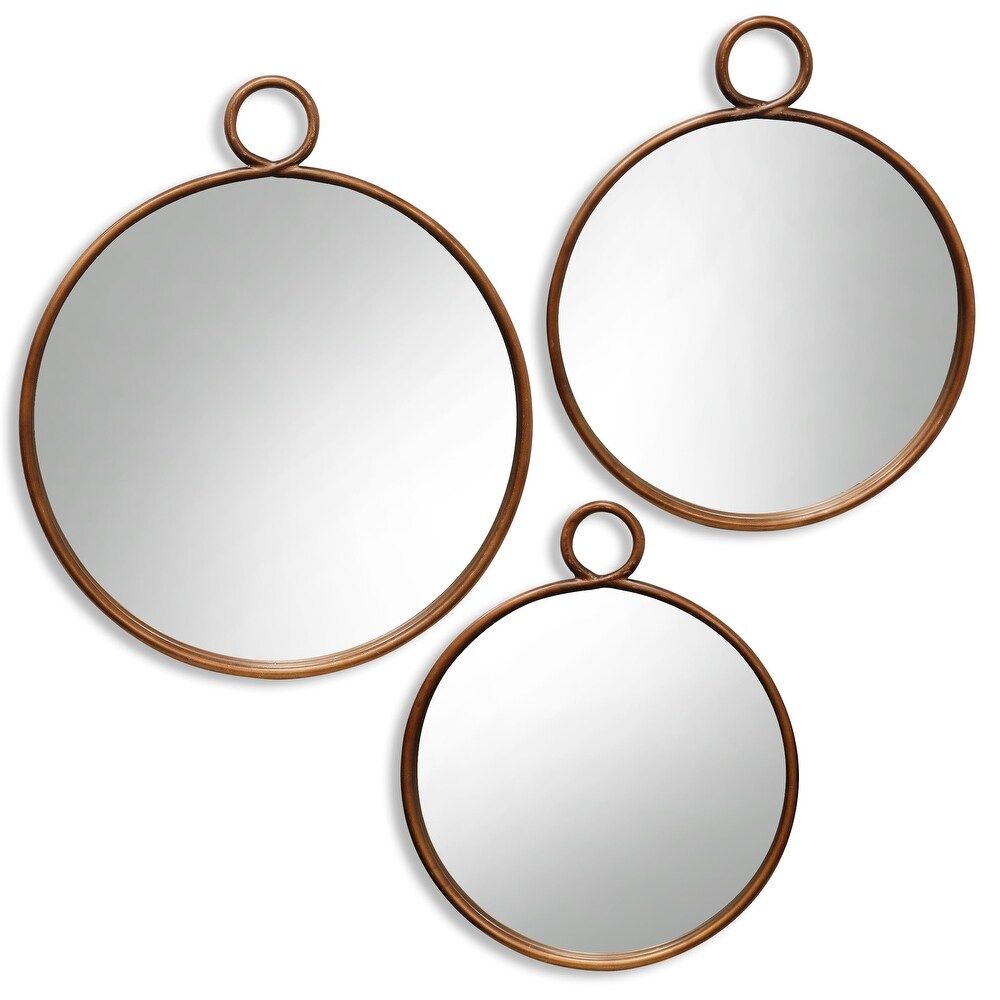 StyleCraft Round Bronze Metal Wall Mirror with Hoop (Set of 3) (Bronze) | Bed Bath & Beyond