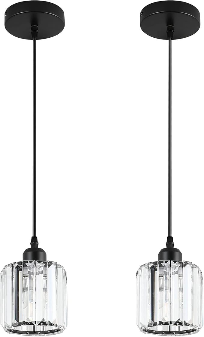 Ralbay Modern Crystal Pendant Light, Matte Black Pendant Lighting Fixture Adjustable Hanging Ligh... | Amazon (US)