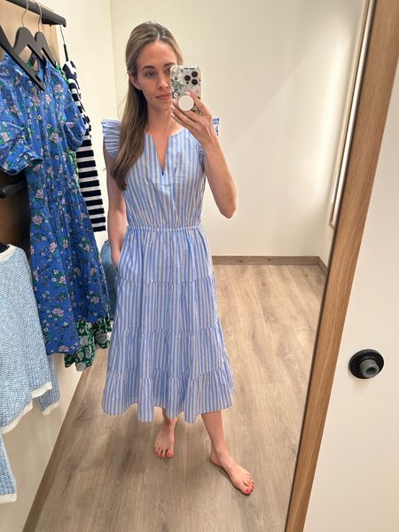 This striped midi is so sweet and flattering. The arm hole is perfectly sized (usually I feel like they’re so huge!). Size down, I’m in a 00. Would be so cute with a belt at the waist!

#LTKsalealert #LTKSpringSale