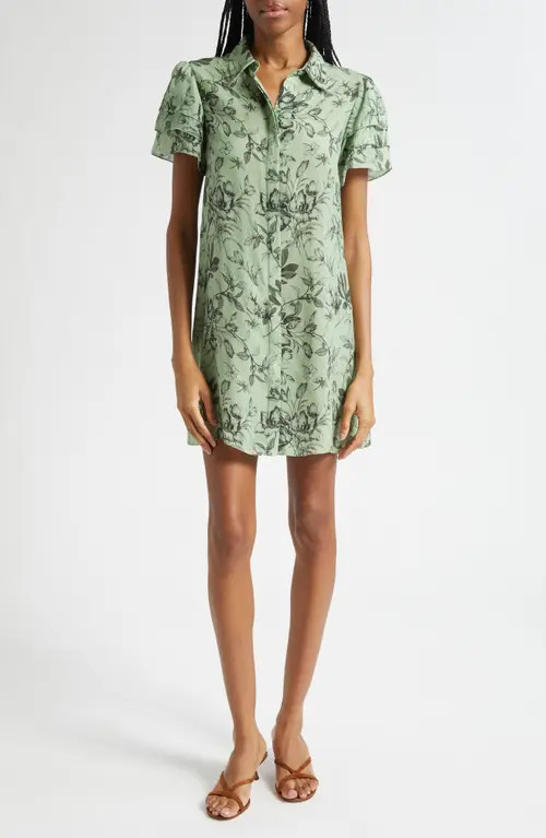 Alice + Olivia Jem Floral Short Sleeve Shirtdress in Mystic Garden Sage at Nordstrom, Size X-Large | Nordstrom