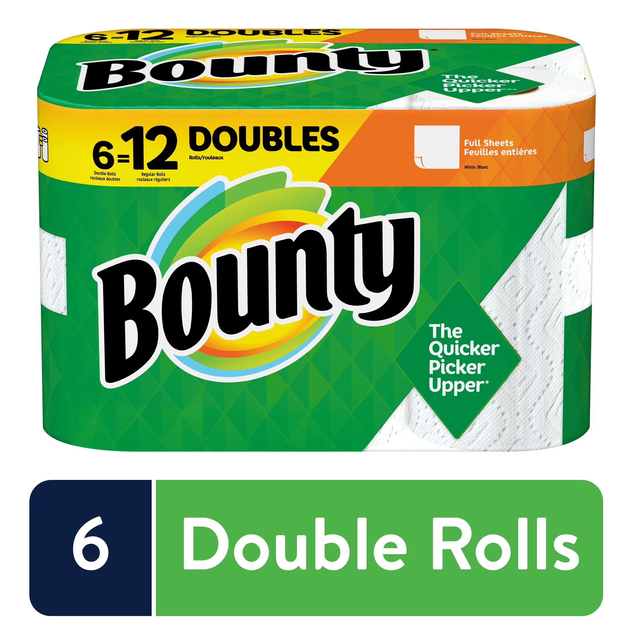 Bounty Paper Towels, White, 6 Double Rolls, 6 Count - Walmart.com | Walmart (US)