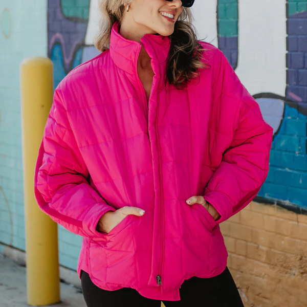 Hot Pink QUILTED SQUARES Zipper Jacket | Katydid.com