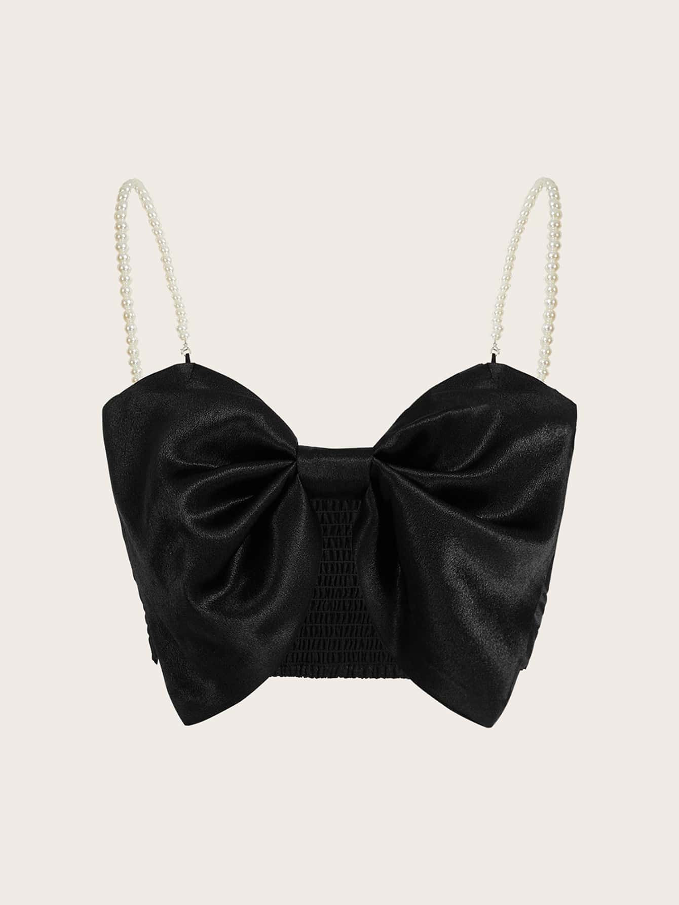 SHEIN MOD Bow Front Pearls Chain Shoulder Cami Top | SHEIN