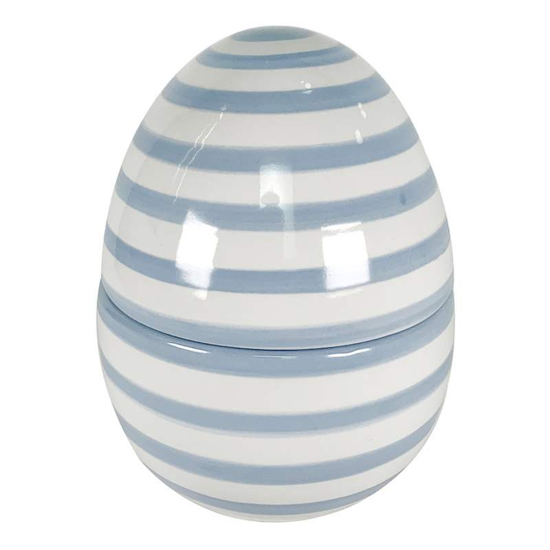 Blue & White Striped Ceramic Egg Jar, 6" | At Home