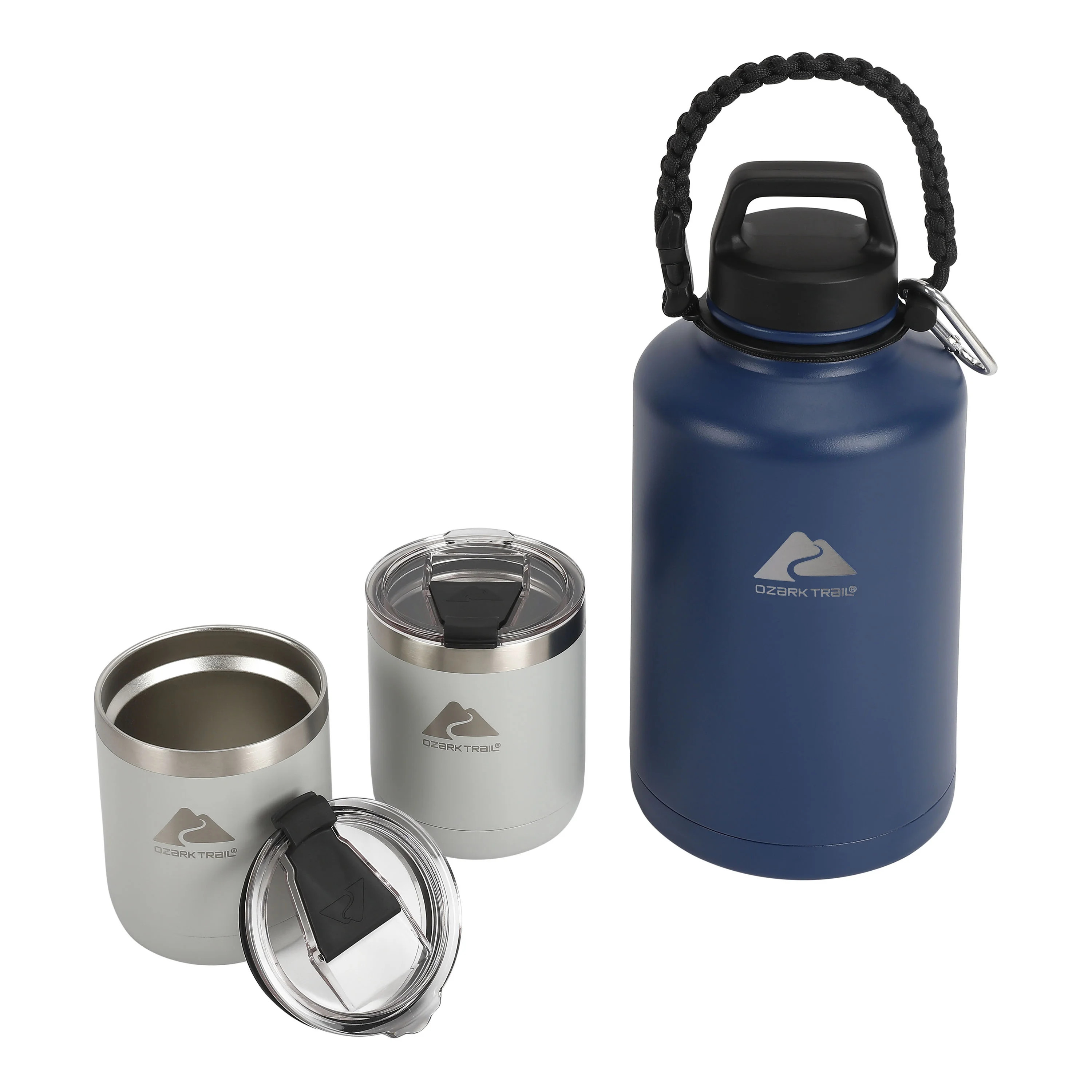 Ozark Trail 3 Piece Stainless Steel Vacuum Bottle Tumbler Combo, Navy/ Silver - Walmart.com | Walmart (US)