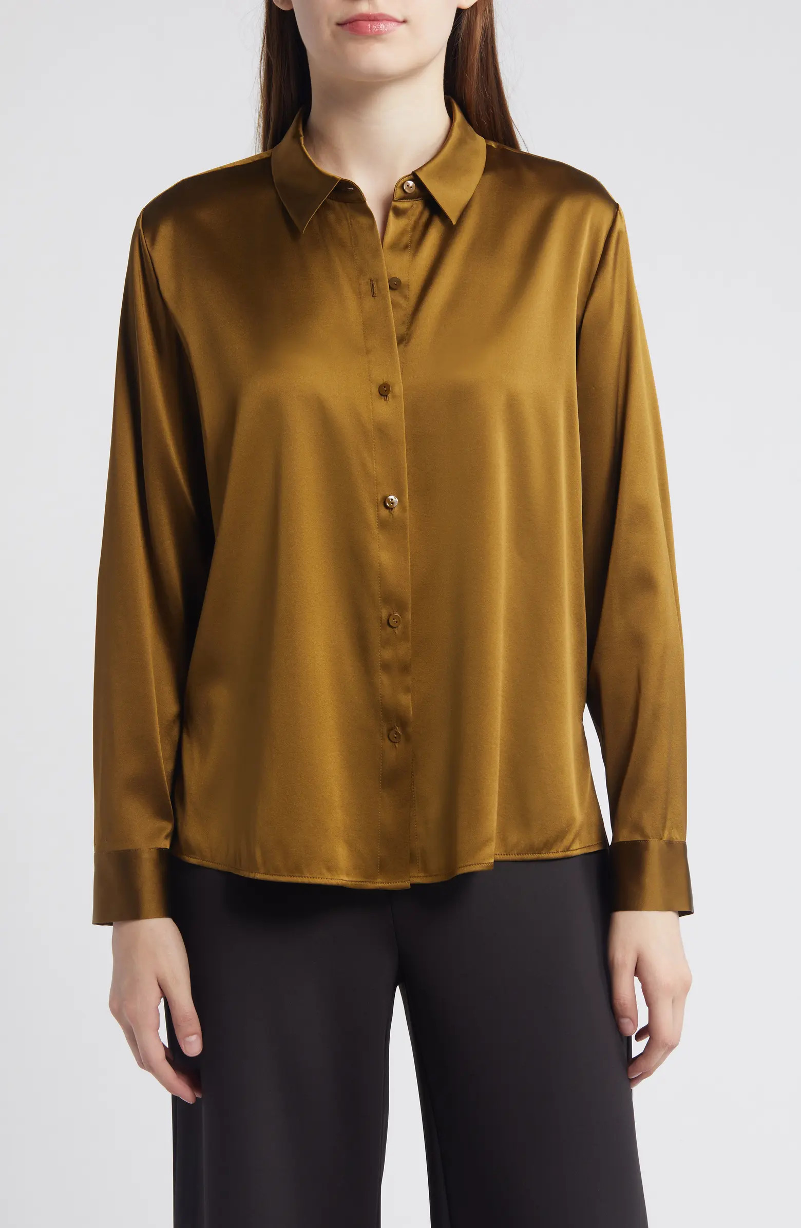 Classic Collar Stretch Silk Button-Up Shirt | Nordstrom Rack