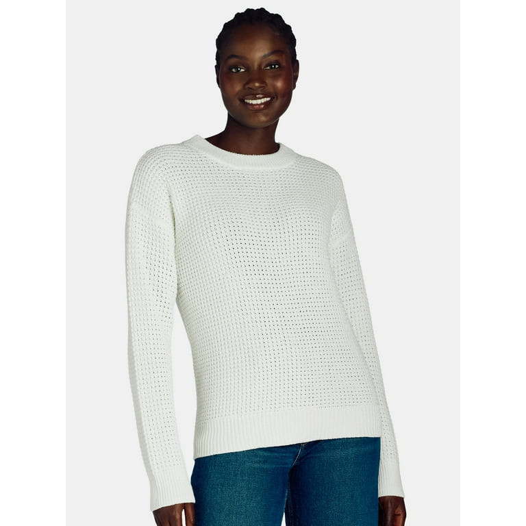 Time and Tru Woman's Waffle Stitch Sweater with Long Sleeves, Midweight, Sizes XS-XXXL | Walmart (US)
