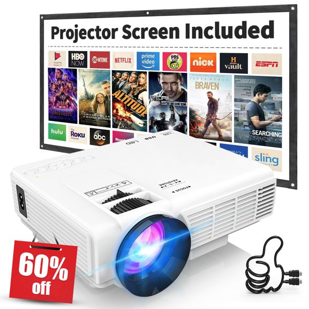 DR.J Professional Mini Projector with 100" Projector Screen, Full HD 1080P 170" Display Supported... | Walmart (US)