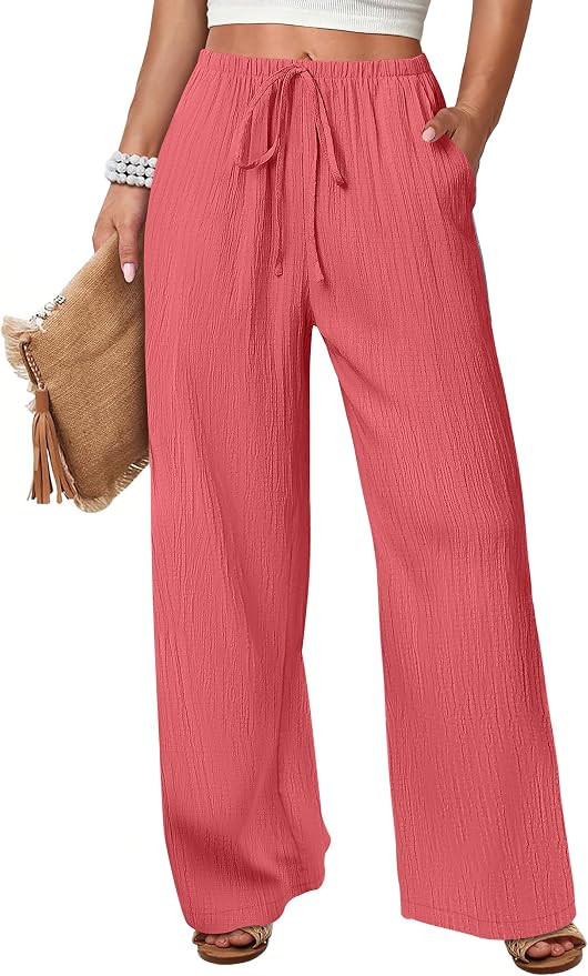 ANRABESS Women's Wide Leg Beach Pants Elastic Waist Lightweight Casual Flowy Palazzo Lounge Trous... | Amazon (US)