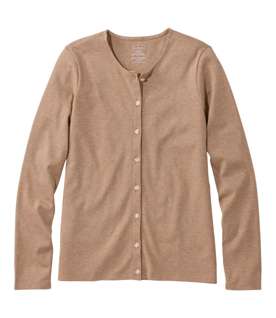 Women's Pima Cotton Tee, Long-Sleeve Crewneck Cardigan Sweater Deep Lake 3X, Supima Cotton Pima L.L.Bean | L.L. Bean