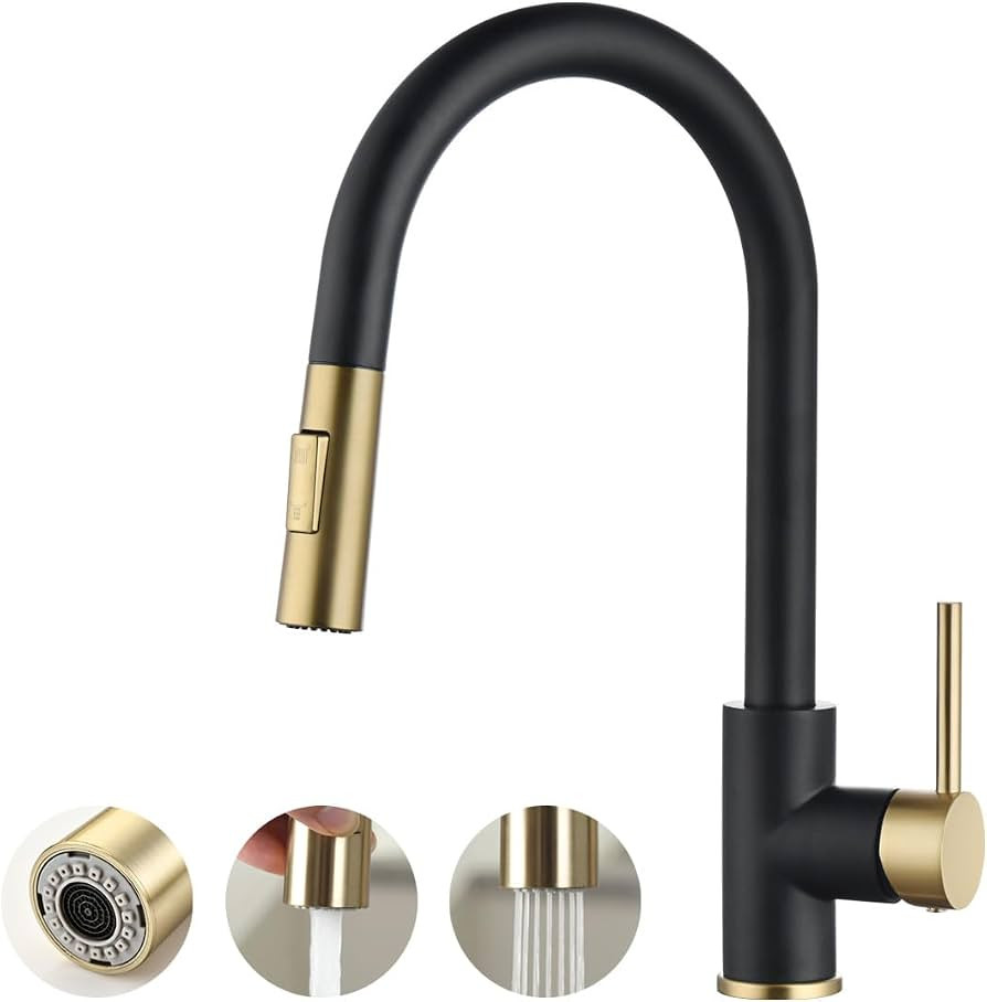 Havin Gold and Black Kitchen Faucet with Pull Down Sprayer, High Arc Stainless Steel Material, wi... | Amazon (US)