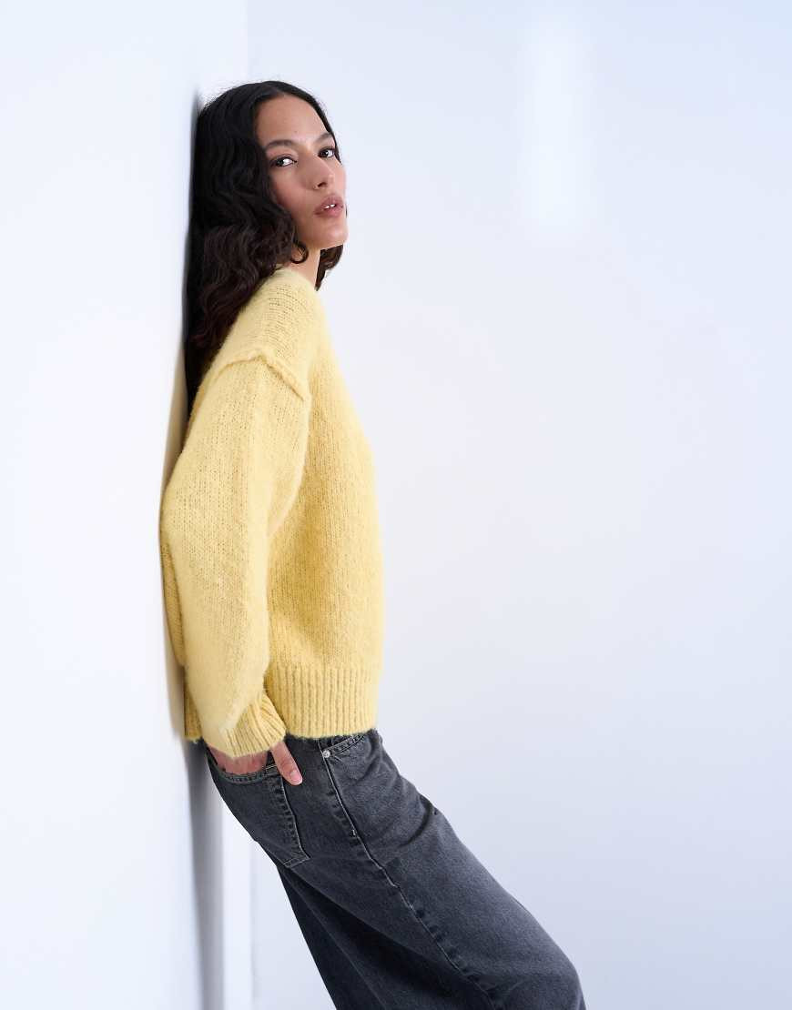 Topshop knit wool blend fluffy exposed seam easy sweater in butter yellow | ASOS (Global)