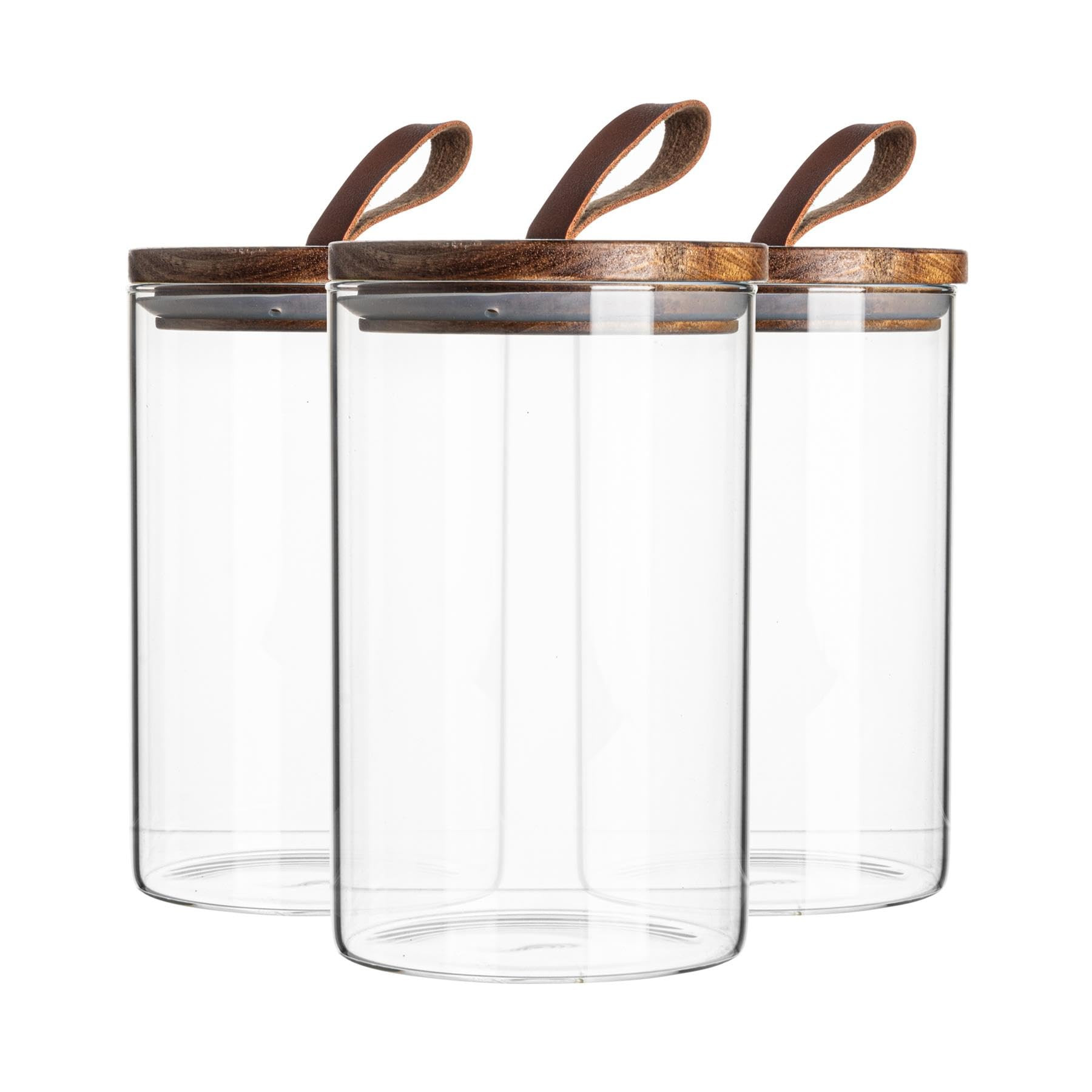 Argon Tableware Scandi Storage Jars with Leather Loop Lids - 1000ml - 3 Pack - Modern Round Organ... | Amazon (UK)