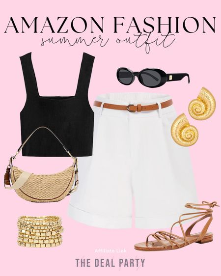 Cute Amazon summer outfit idea | Amazon finds | Amazon fashion | Amazon summer look | Amazon linen tailored shorts | neutral summer outfit | straw moon shoulder bag | tan lace up sandals | Amazon designer inspired sunglasses | gold shell earrings 

#LTKFindsUnder100 #LTKSeasonal #LTKStyleTip