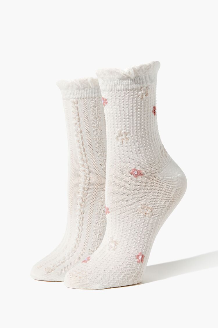 Ruffle-Trim Floral Crew Sock Set | Forever 21 (US)