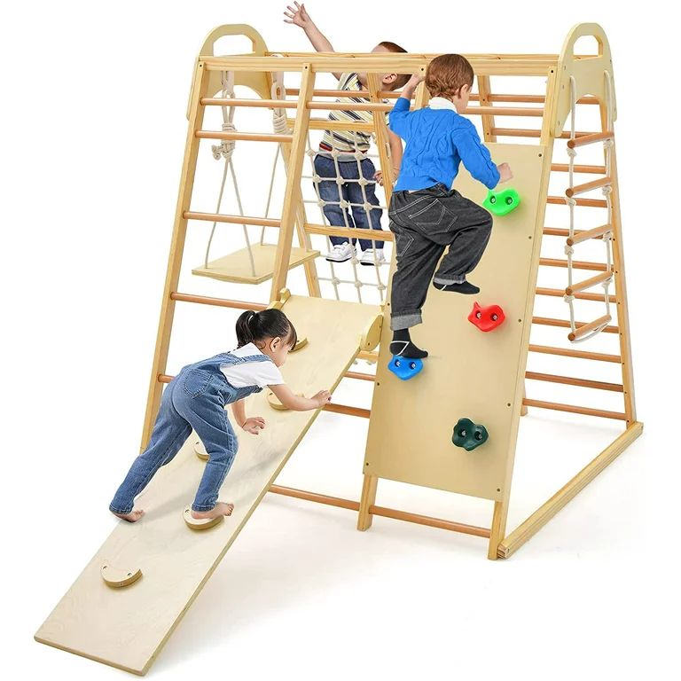OLAKIDS 8 in 1 Climbing Toys for Toddlers, Kids Wood Montessori Climber Playset with Slide Swing ... | Walmart (US)