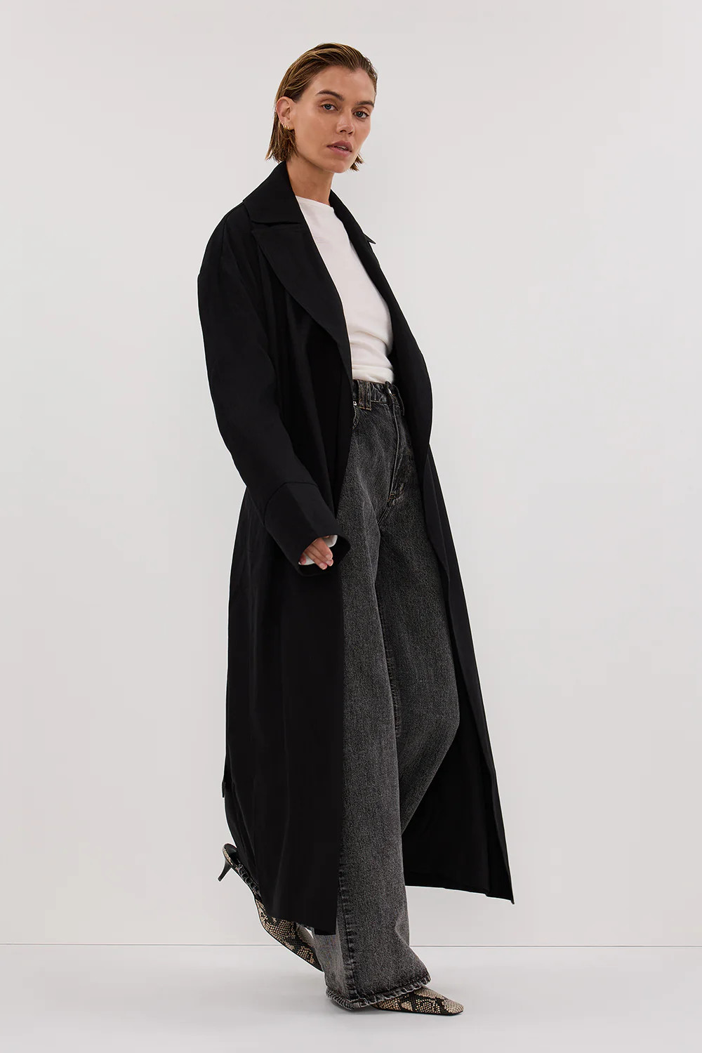 JOSEPHINA BLACK LINEN BLEND TRENCH COAT | DISSH