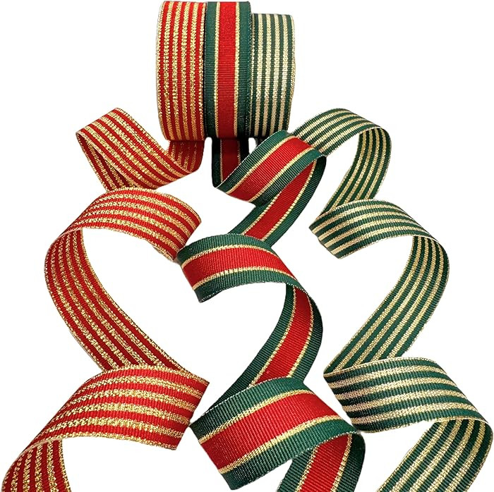 USA | American Made 7/8" Christmas Striped Grosgrain Ribbon #1 Combo Pack - 27 Yards - 3 Rolls of... | Amazon (US)
