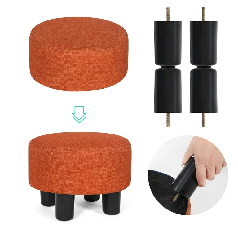 Homebeez Linen Ottoman Foot Stool Round Padded Foot Rest with Non-Skid Legs, Soft Step Stool for ... | Walmart (US)