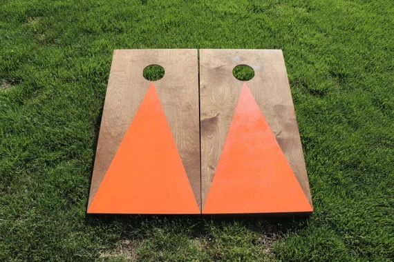 Cornhole Boards with a light stain and Orange triangle w\bags included|Fathers Day|Wedding Gift|B... | Etsy (US)
