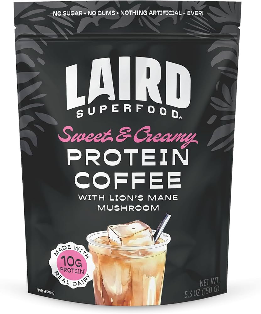 Laird Superfood Protein Coffee Powder - Sweet & Creamy Whey Protein, Instant Coffee Mix with Lion... | Amazon (US)