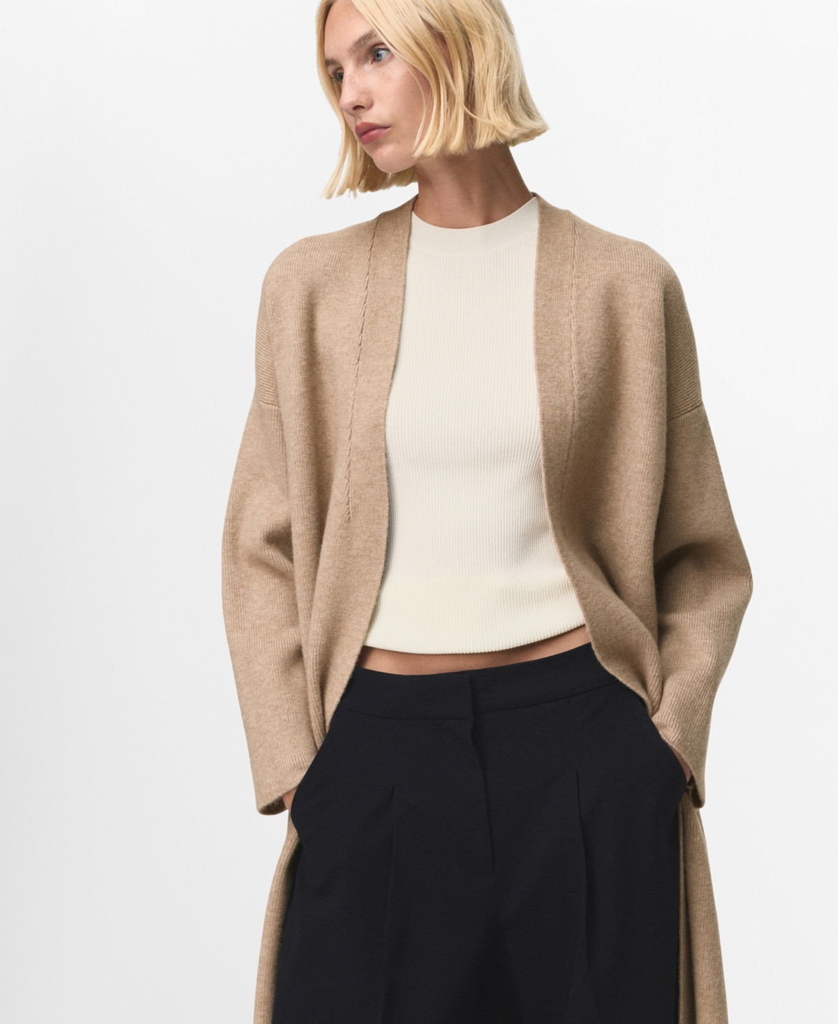 Mango Women's Long Knitted Cardigan - Light, Pastel Gray | Macy's