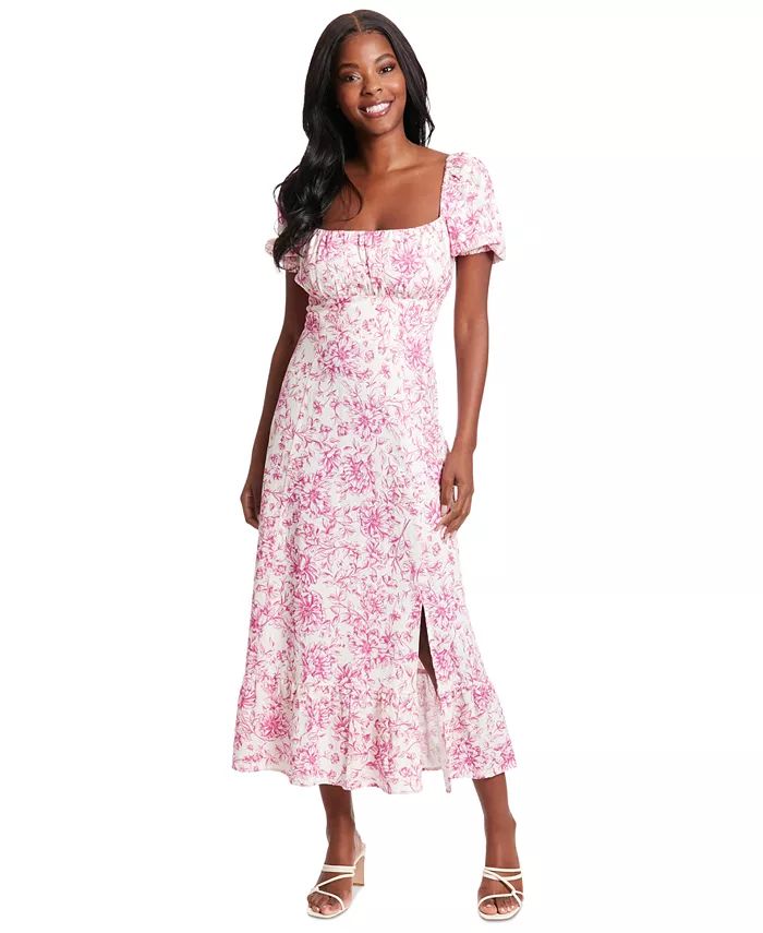 London Times Petite Floral-Print Puff-Sleeve Maxi Dress - Macy's | Macy's
