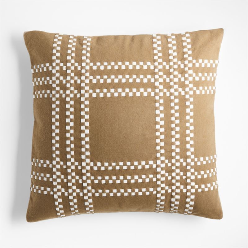 Camel Brown Felted Wool Plaid 23"x23" Holiday Throw Pillow Cover | Crate & Barrel | Crate & Barrel
