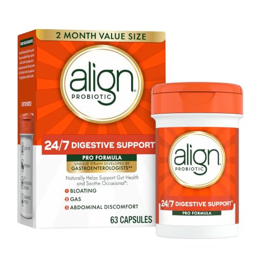Align Probiotic, Pro Formula, Probiotics for Women and Men, Probiotics for Digestive Health, Men and Womens Probiotic Capsules Help Relieve Occasional Bloating & Gas*, 63 Capsules | Amazon (US)