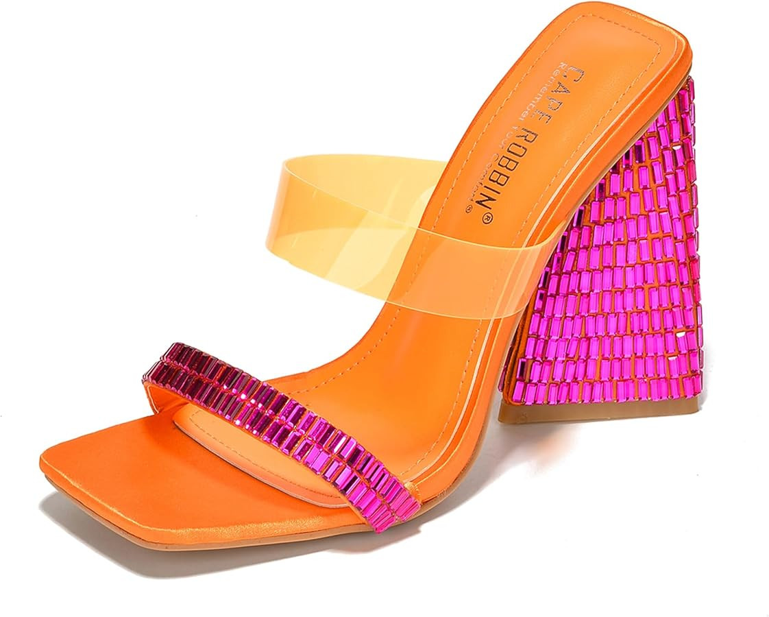 Cape Robbin Milus Slip On Block Funky Heels for Women - Bright Colorful Heels - Square Toe Chunky... | Amazon (US)