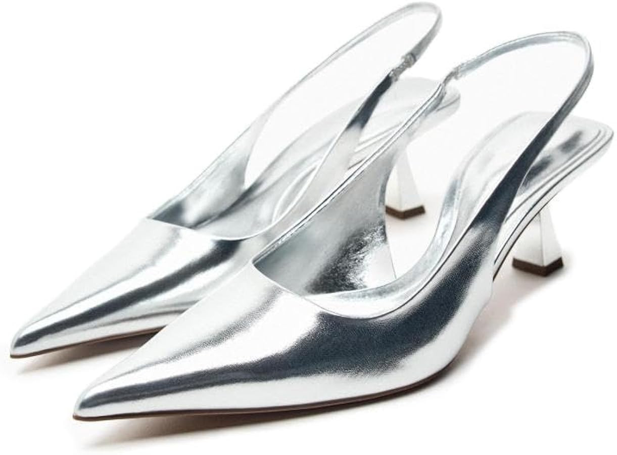 Women's Pumps,Slingback Heels,Pointed Toe Sling Back Kitten Heels Women,Metallic Slingback Pumps,... | Amazon (US)