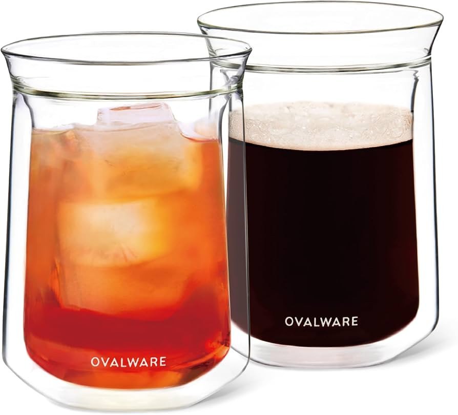 ovalware Double Wall Single Lip Insulated Glass Cup, Set of 2 (12oz / 350ml) - Borosilicate Glass... | Amazon (US)