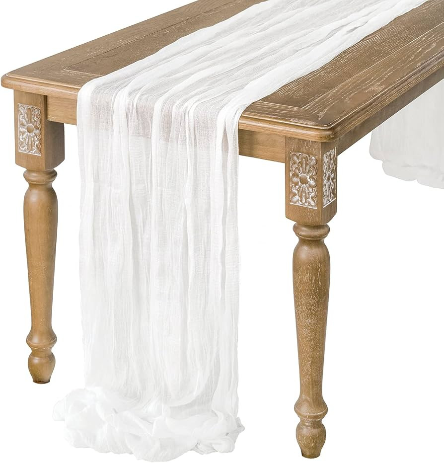 Ling's Moment 10Ft x 35" Wide Brilliant White Gauze Semi-Sheer Table Runner Cheesecloth Tableclot... | Amazon (US)