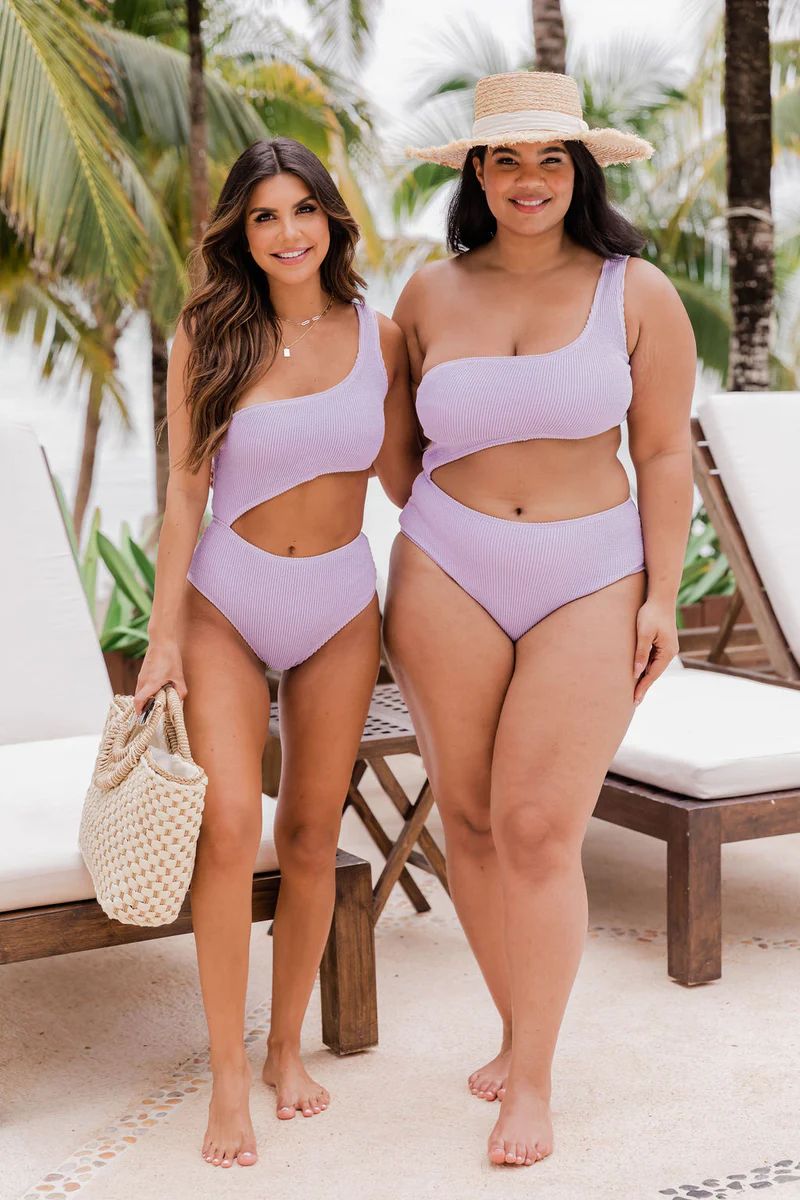 Bottom Of The Ocean Lilac Cutout One shoulder One Piece Swimsuit | The Pink Lily Boutique
