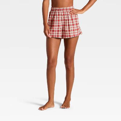 Women's Boxer Pajama Shorts - Wild Fable™ Red Plaid S | Target