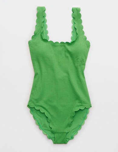 Aerie Waffle Scalloped One Piece Swimsuit | Aerie