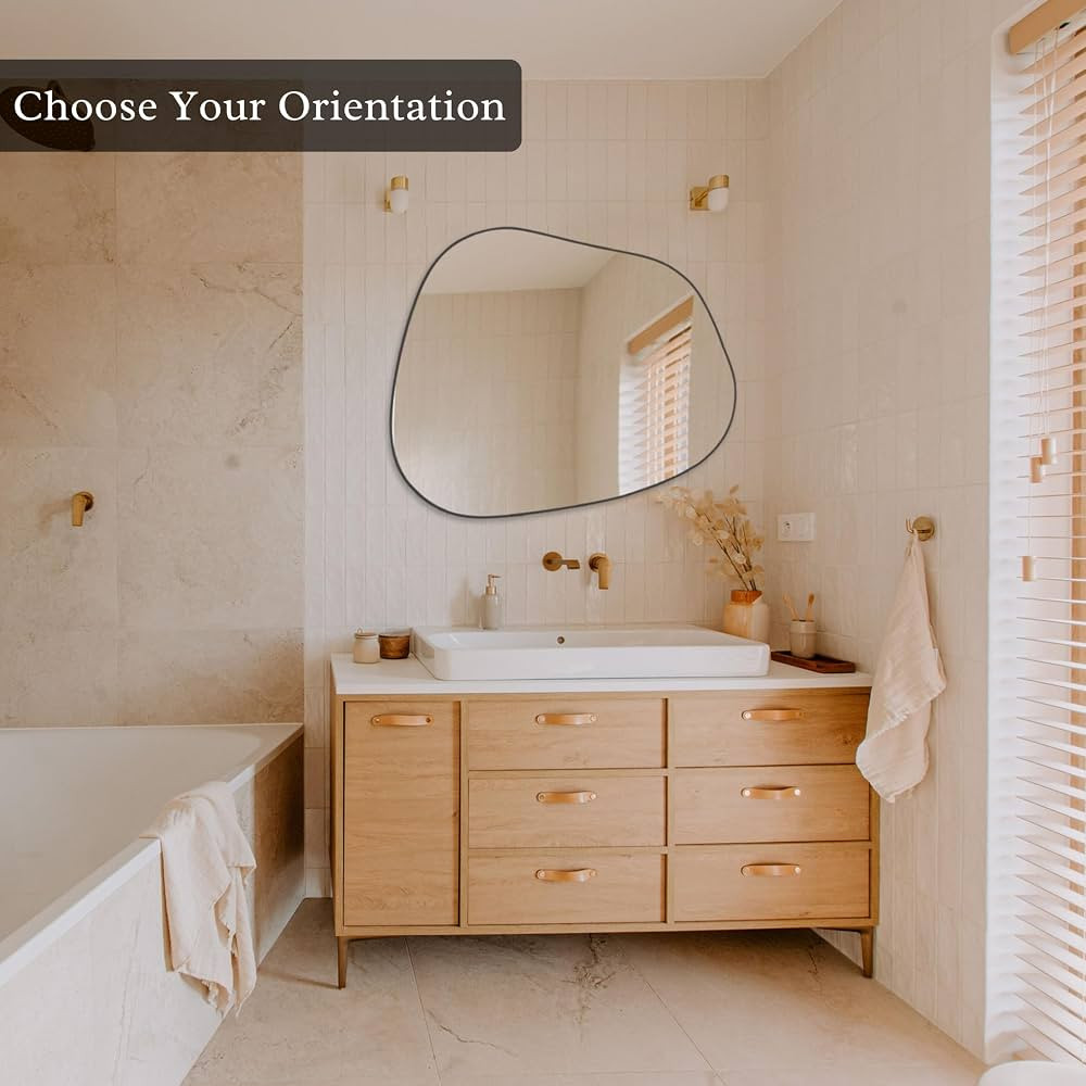 PERFNIQUE Irregular Wall Mirror Asymmetrical Mirror, 32''x24'' Black Mirror for Bathroom Bedroom ... | Amazon (CA)