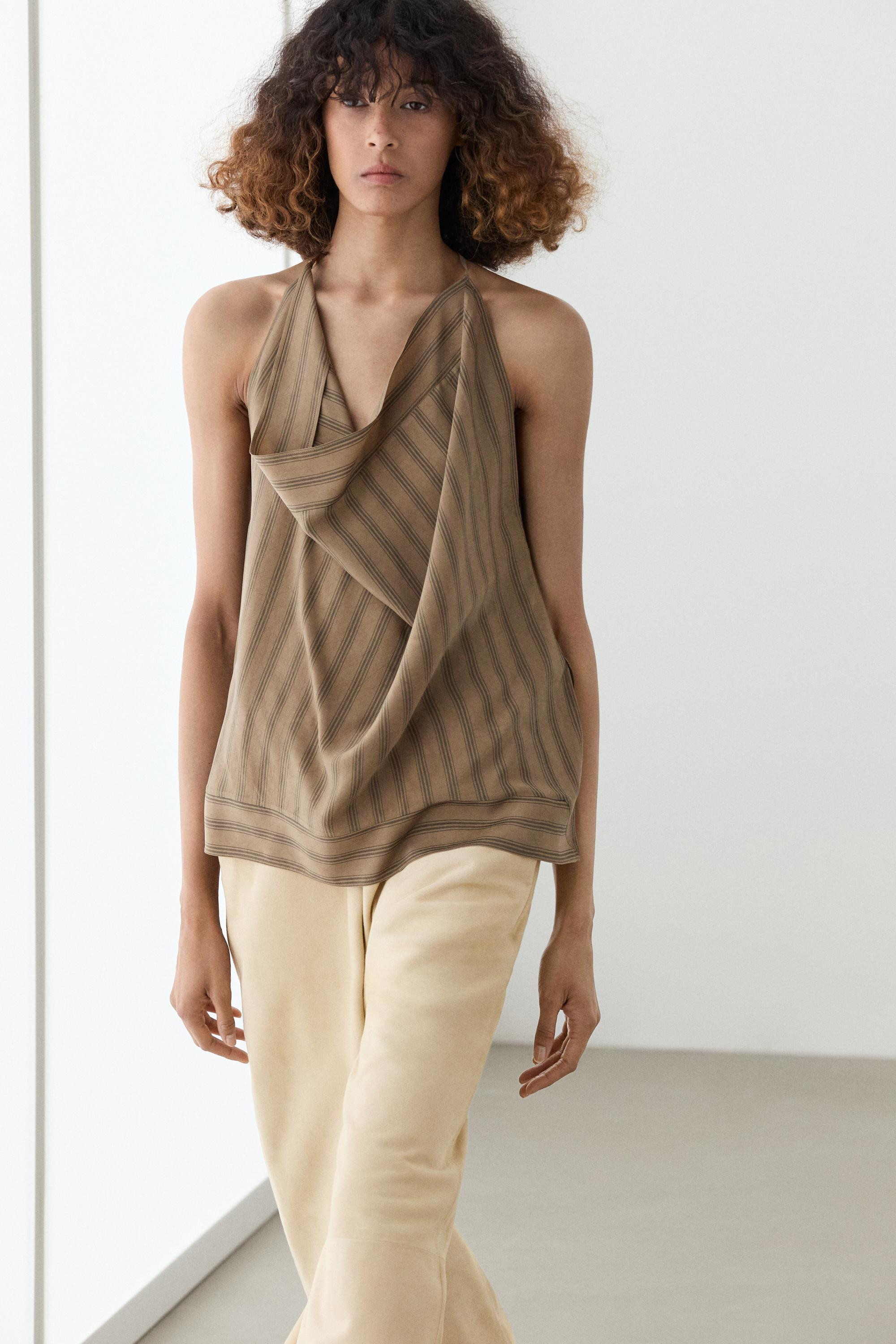 Striped top with cowl neckline · Taupe Grey · Shirts | Massimo Dutti | Massimo Dutti US