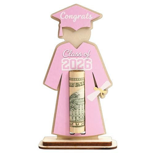 Graduation Money Holder for Girls, Class of 2026 Pink Cash Gift Holder, Wooden Congrats Grad Money Holder with Stand, Cute Graduation Gift for Daughter, Sister, Granddaughter, Teen Girl | Amazon (US)