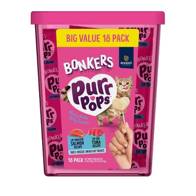Bonkers Purrpops Tuna and Salmon Flavor Freeze-Dried Cat Treats - 3.6oz/18ct | Target