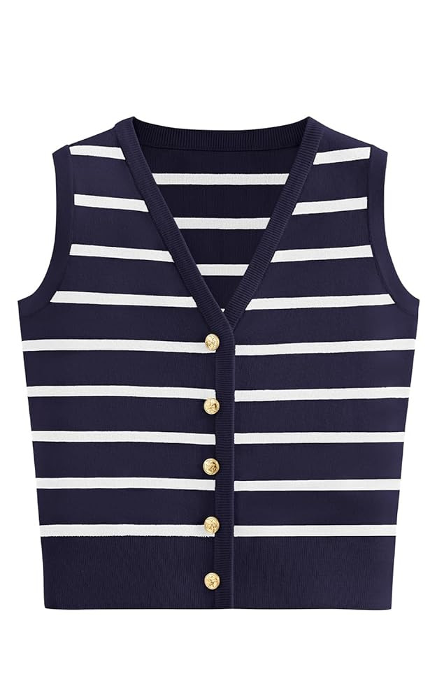NALANISA Women's Trendy Striped Sweater Vest V Neck Sleeveless Button Up Tank Tops Y2k Shirts Cas... | Amazon (US)