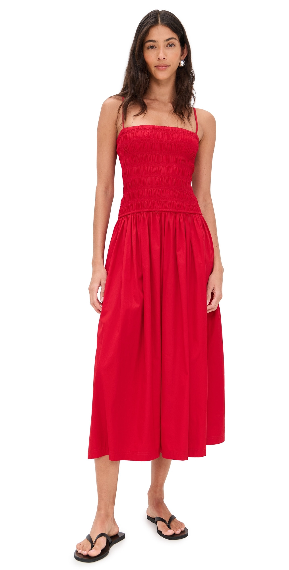 Madewell Poplin Smocked Maxi Dress Festival Red M | Shopbop