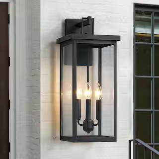 Trevot 3-Light 22.5 in. Large Black Outdoor Wall Lantern Sconce | The Home Depot