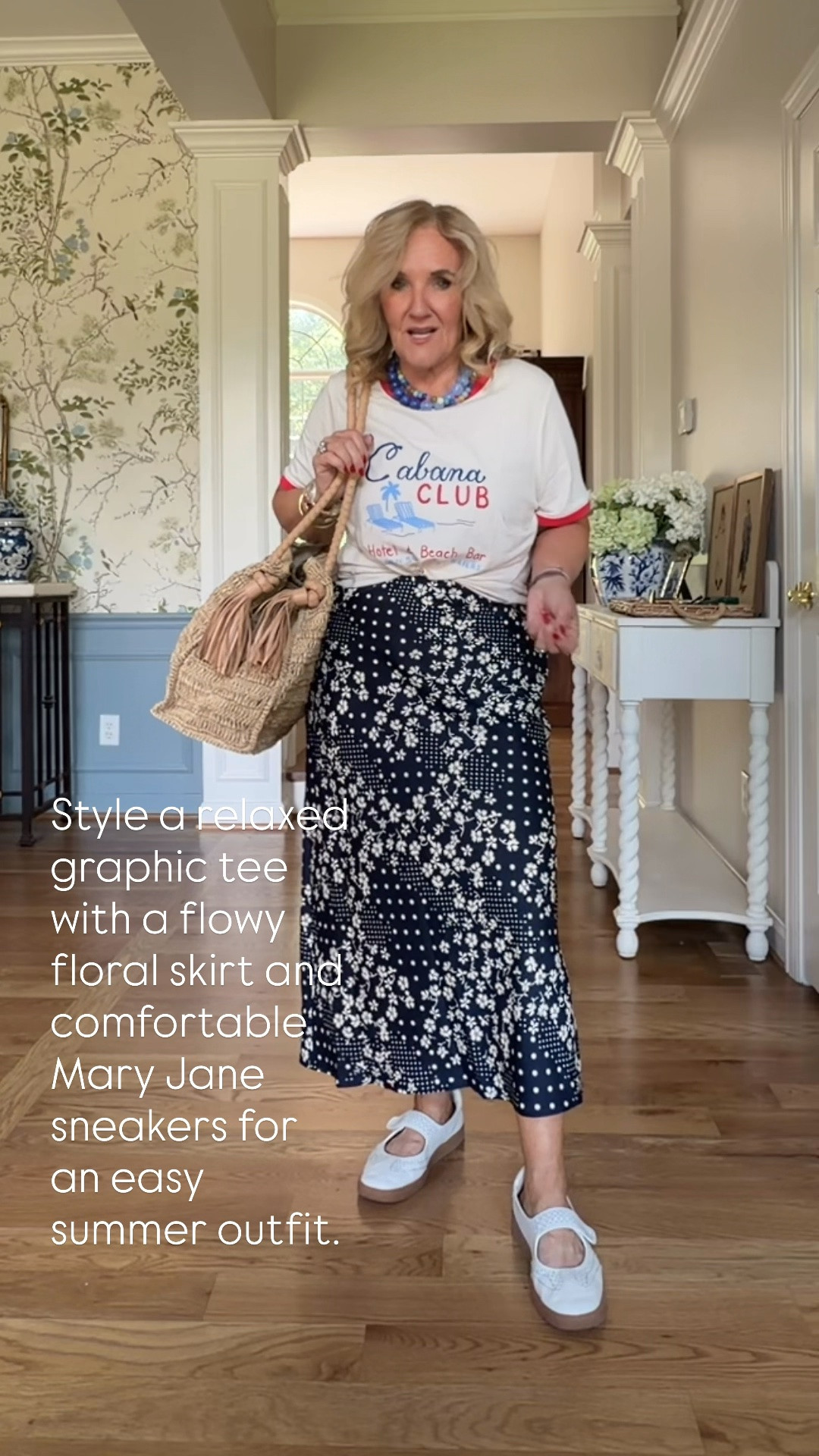 This graphic tee is such a fun summer find! I paired it with a flowy floral skirt and my favorite Mary Jane sneakers for an easy outfit that's comfortable enough for all-day wear. The tee has a relaxed fit, so I just do a little front tuck for a more flattering silhouette.

💡 LTK MADE EASY
❤️ Heart = Support my posts!
🔖 Save = Get sale & restock alerts
📋 Lists = Keep favorites organized
📲 Share = Send lists and products to a friend. Hello, Christmas List!
💬 Comment = Ask me anything about sizing or fit. :-)

#LTKootd #LTKOver40 #LTKSaleAlert