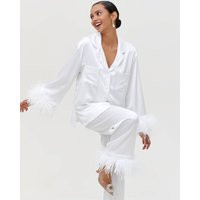 White Feather Bridal Pajama Set Satin Wedding Pajamas | Etsy (US)