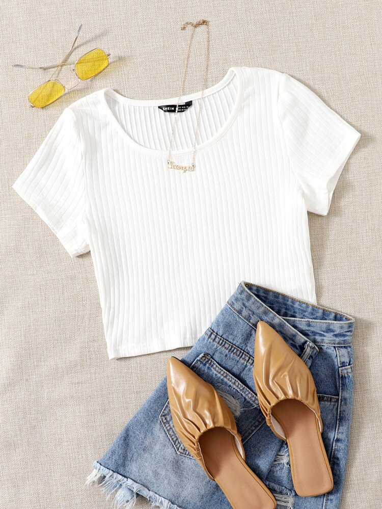 SHEIN Solid Rib-knit Top | SHEIN