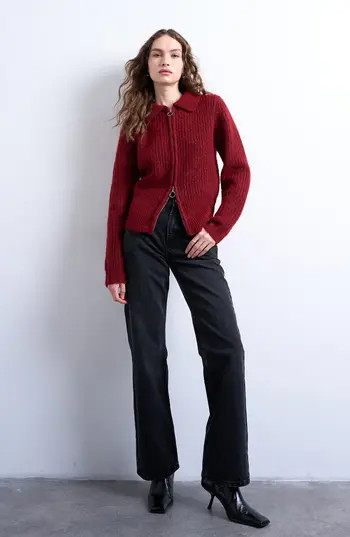 Topshop Spread Collar Zip in Red at Nordstrom Rack, Size Medium | Nordstrom Rack