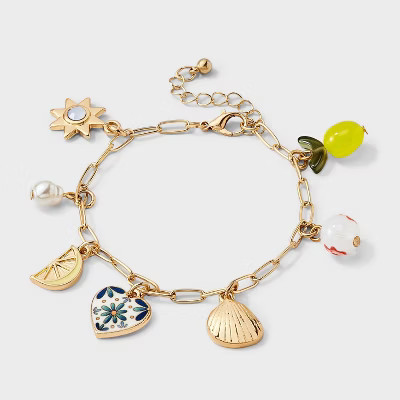 Girls' Charm Bracelet with Hearts, Sun and Lemon Charms- art class™ | Target