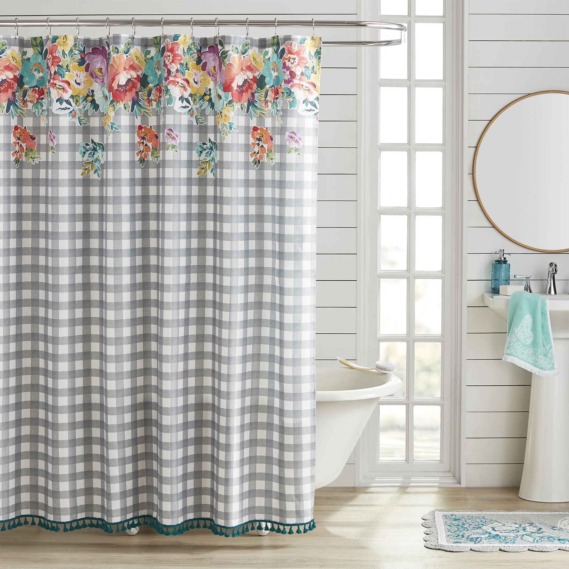 The Pioneer Woman Sweet Romance Gingham Floral Cotton-Rich Shower Curtain, 72" x 72", Multi | Walmart (US)